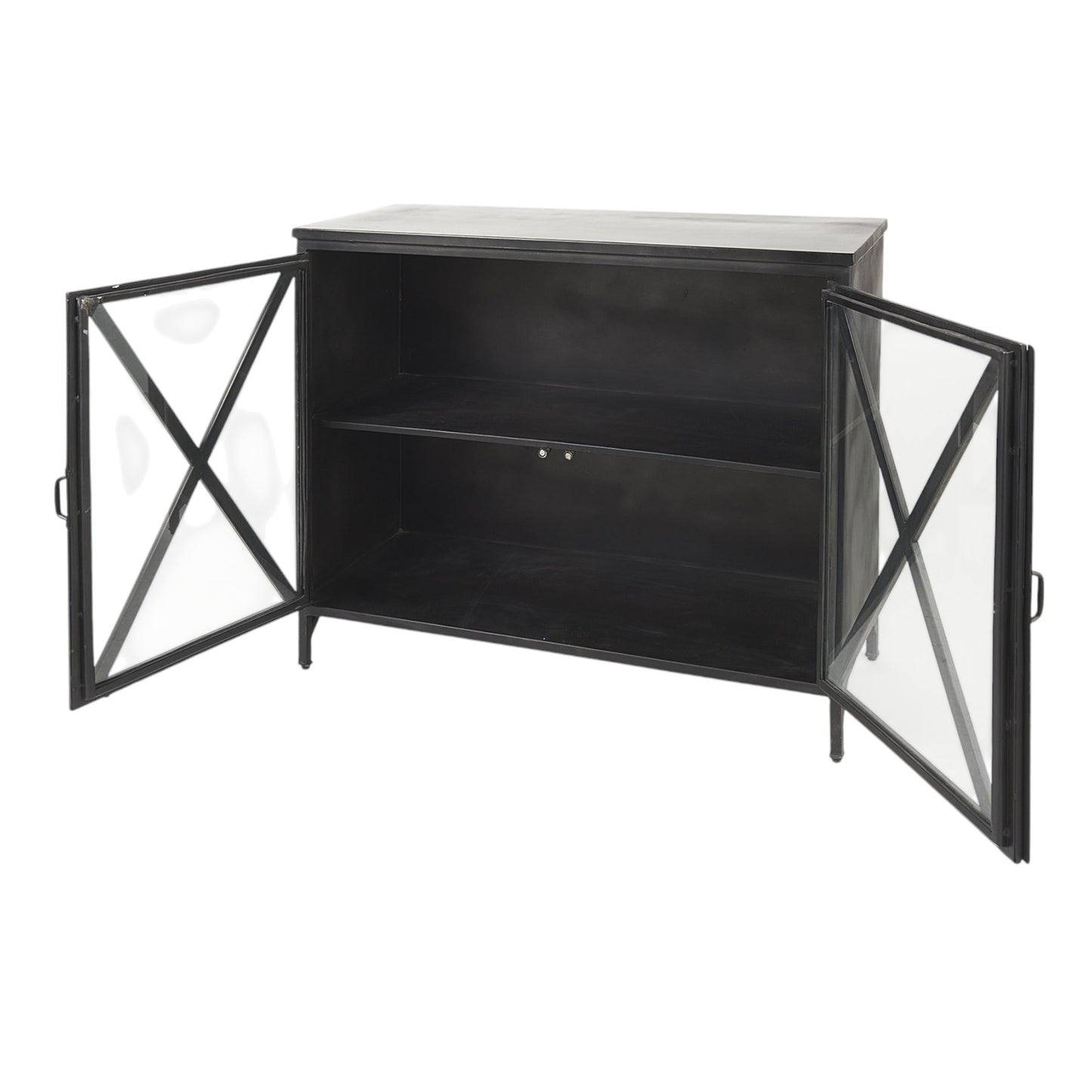 Black Iron Sideboard w/ 2 Glass Doors