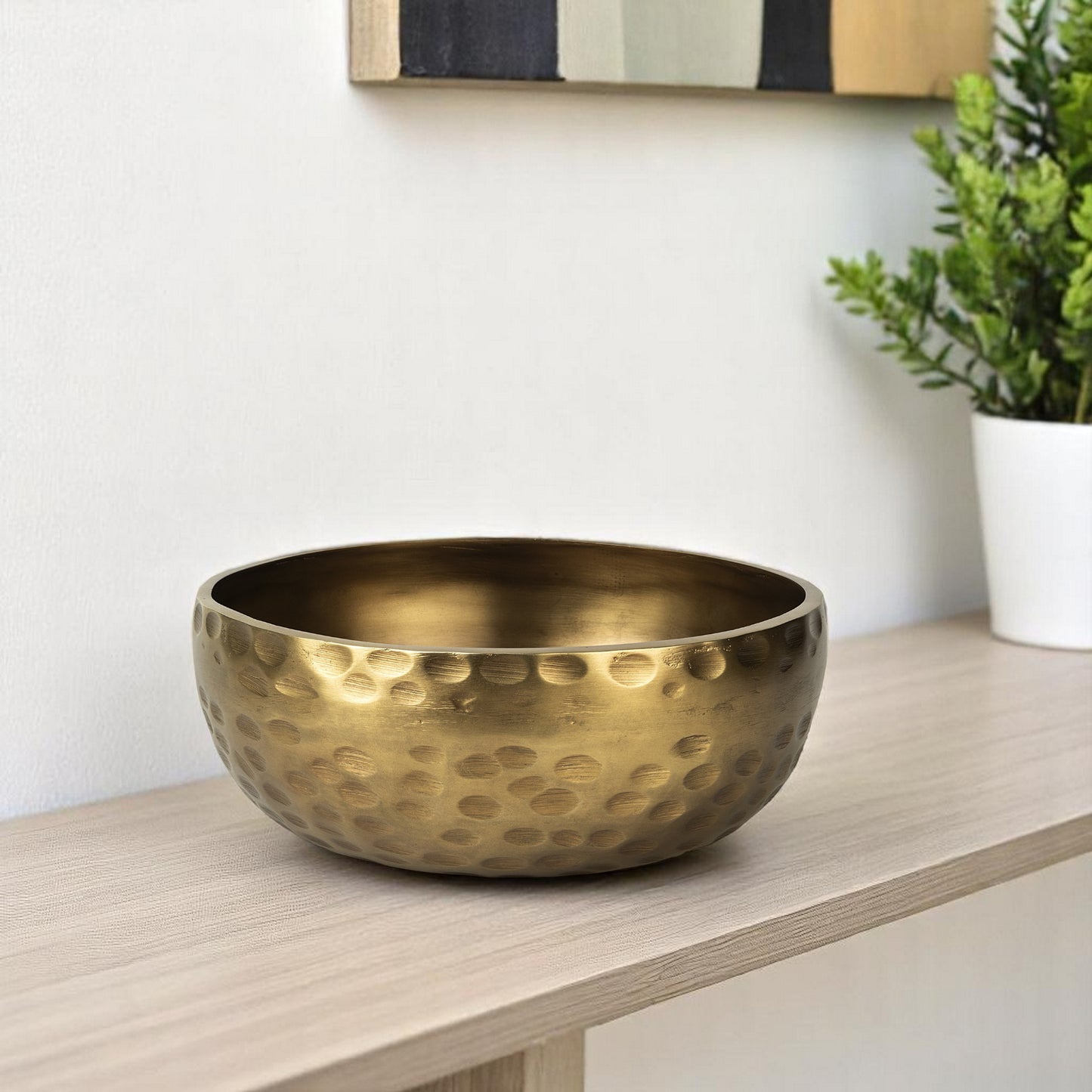 Antiqued Brass Hammered Artisan Round Centerpiece Bowl