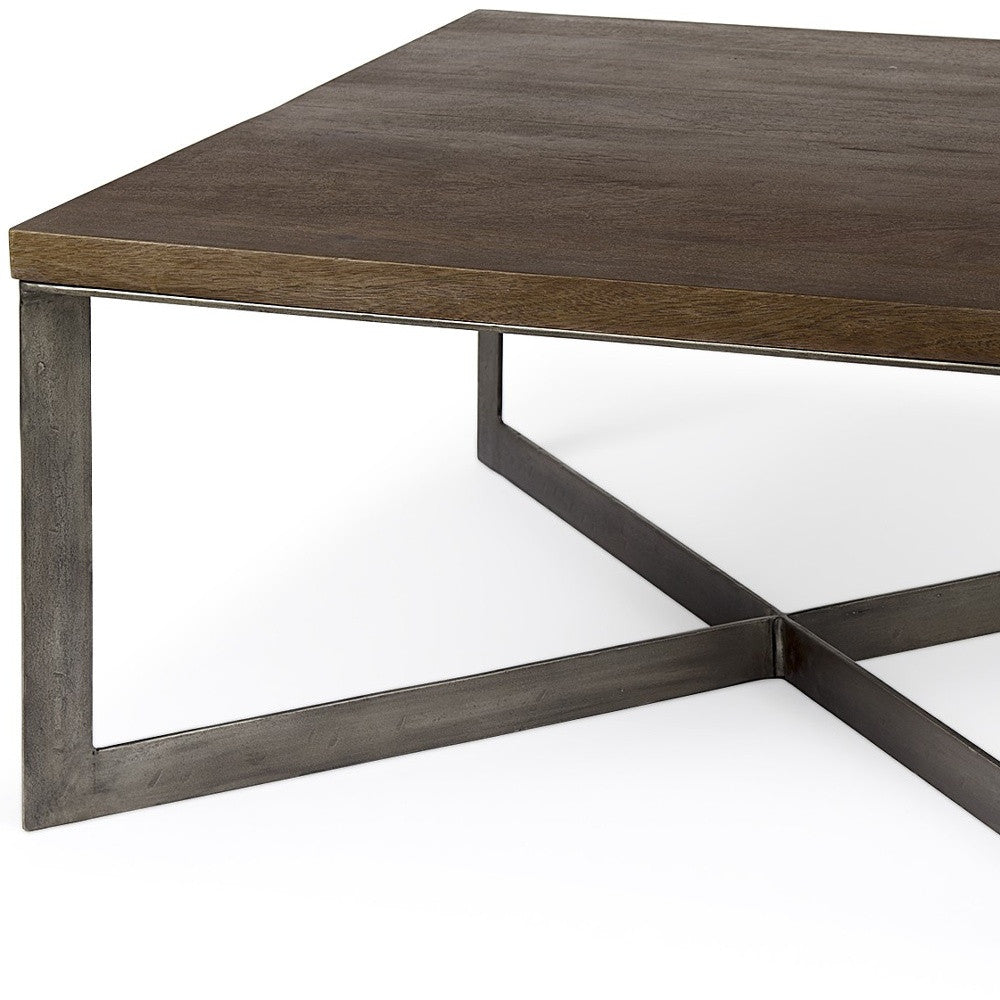 Brown Solid Wood & Metal Square Coffee Table