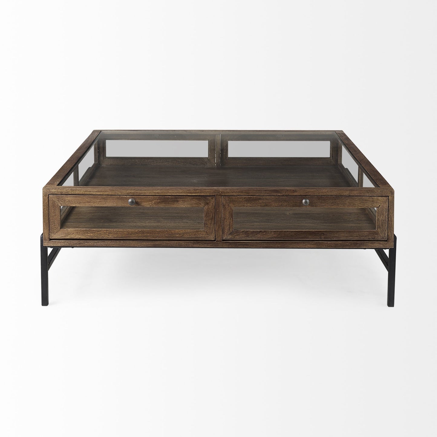 Dark Brown Glass & Metal Square Coffee Table