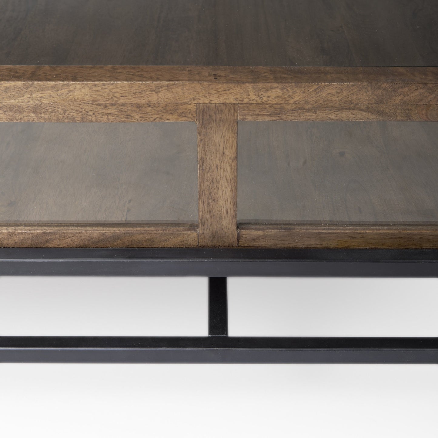 Dark Brown Glass & Metal Square Coffee Table