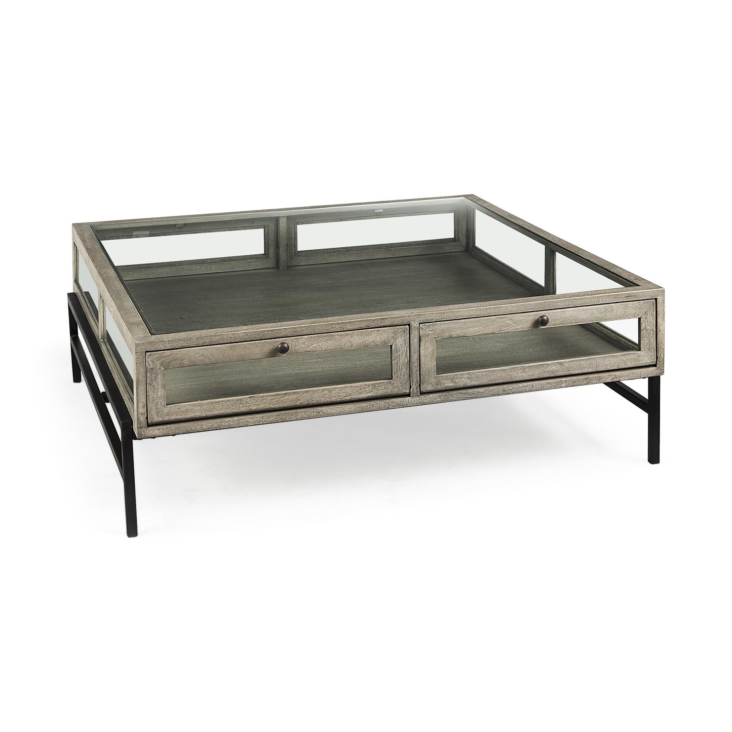 Gray & Black Glass & Metal Square Coffee Table