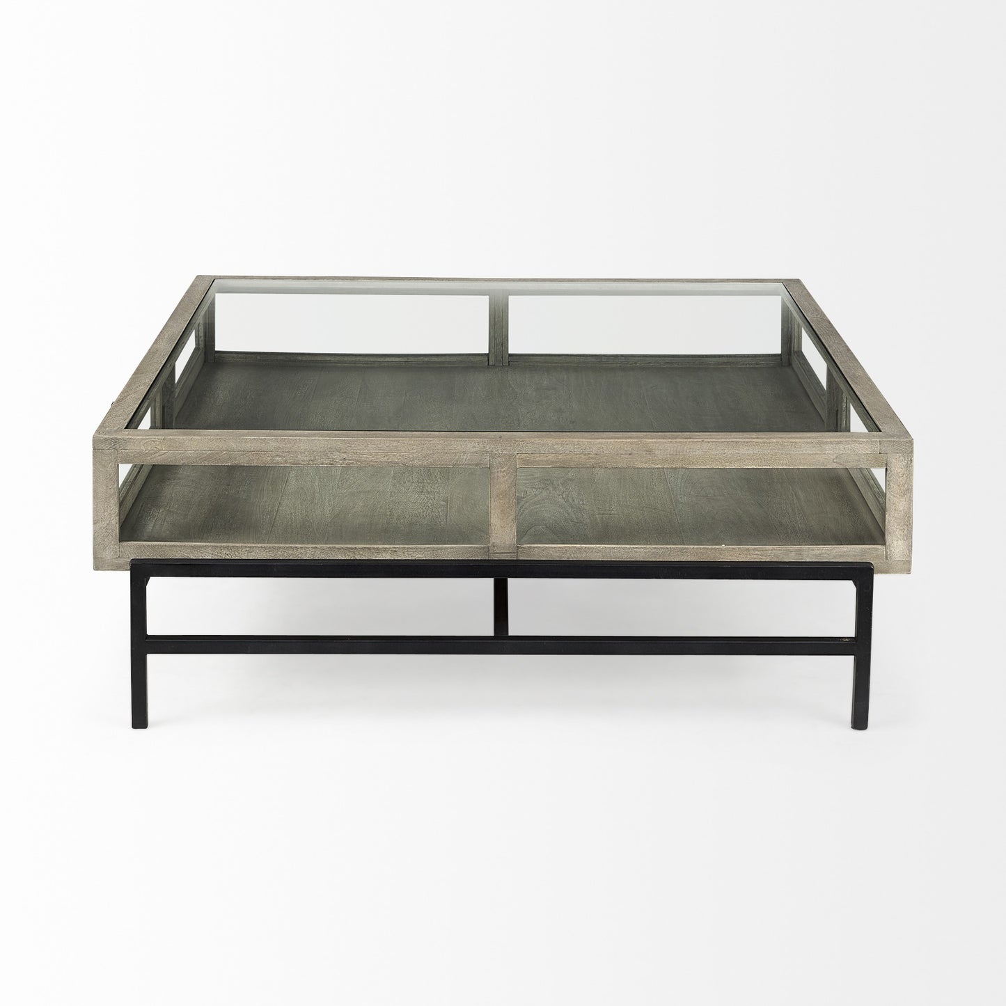Gray & Black Glass & Metal Square Coffee Table