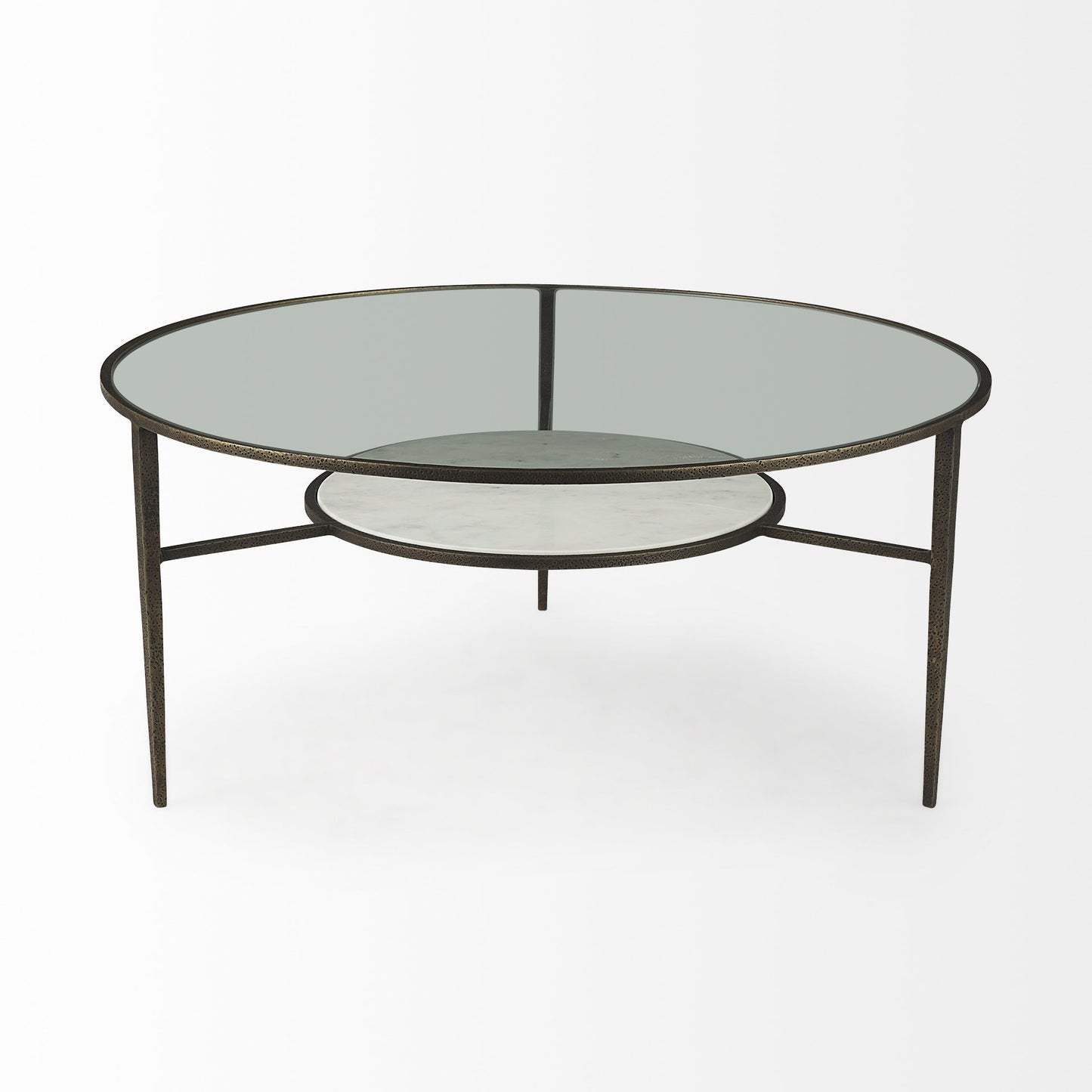 Clear & Bronze Glass & Metal Round Coffee Table