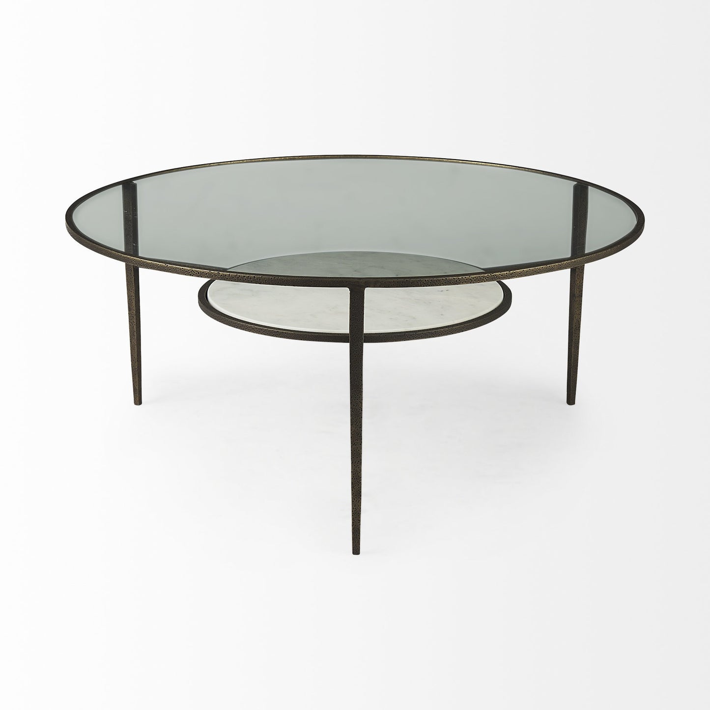 Clear & Bronze Glass & Metal Round Coffee Table
