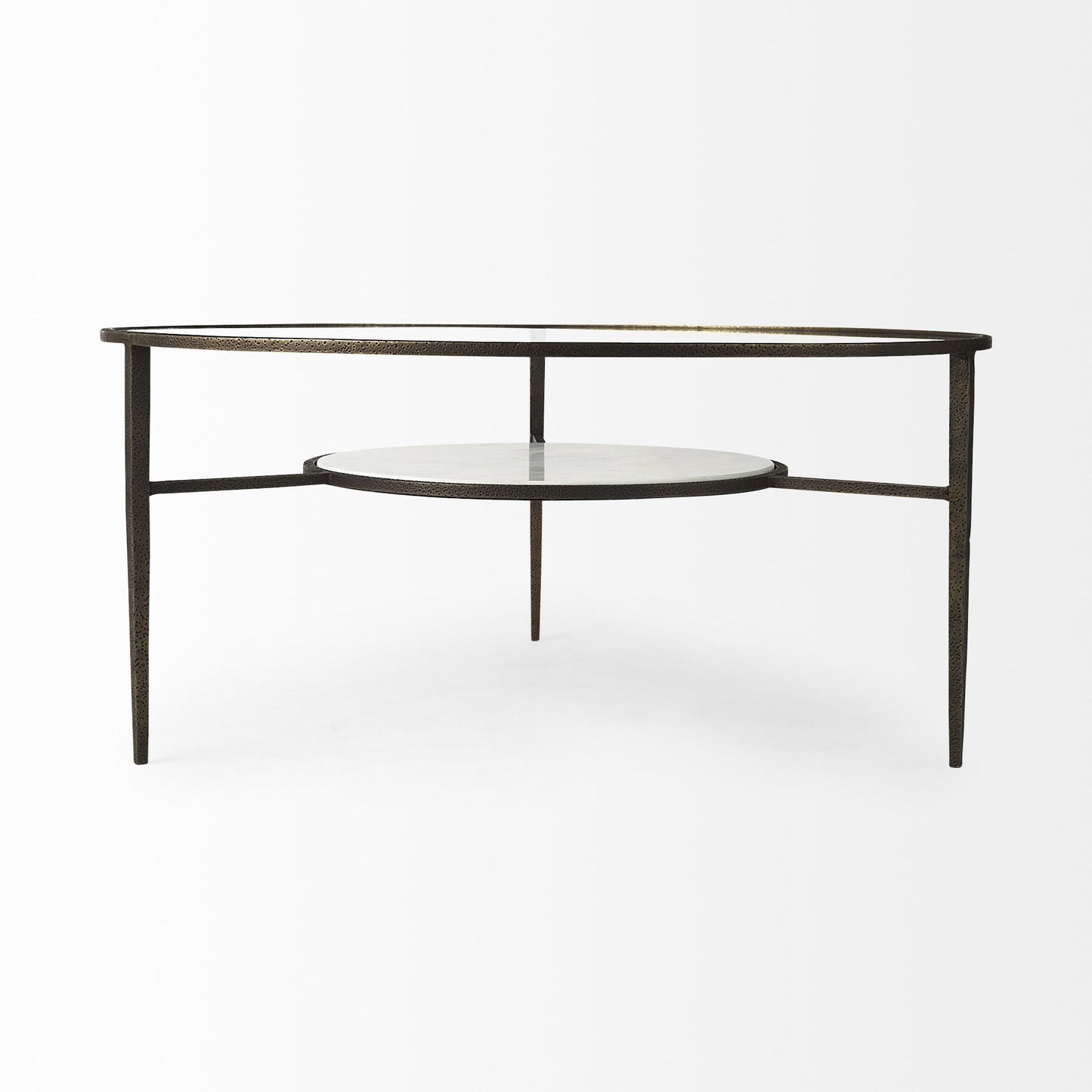 Clear & Bronze Glass & Metal Round Coffee Table