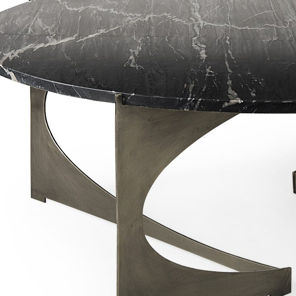 Black & Gold Genuine Marble & Iron Round Coffee Table