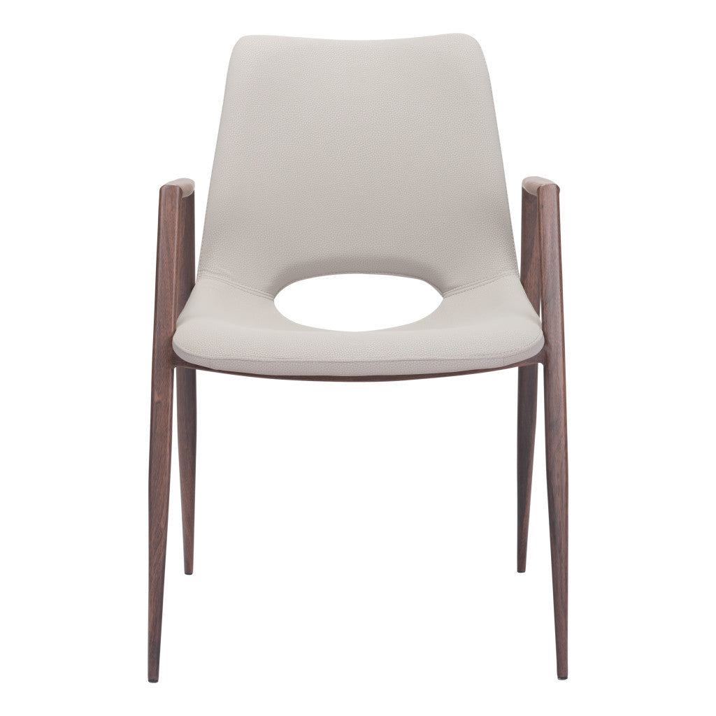 Beige & Brown Faux Leather Dining Chairs - Set of 2