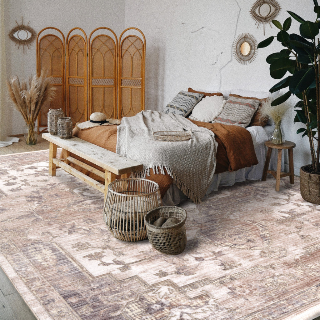 7 x 9 Beige & Ivory Medallion Power Loom Rug