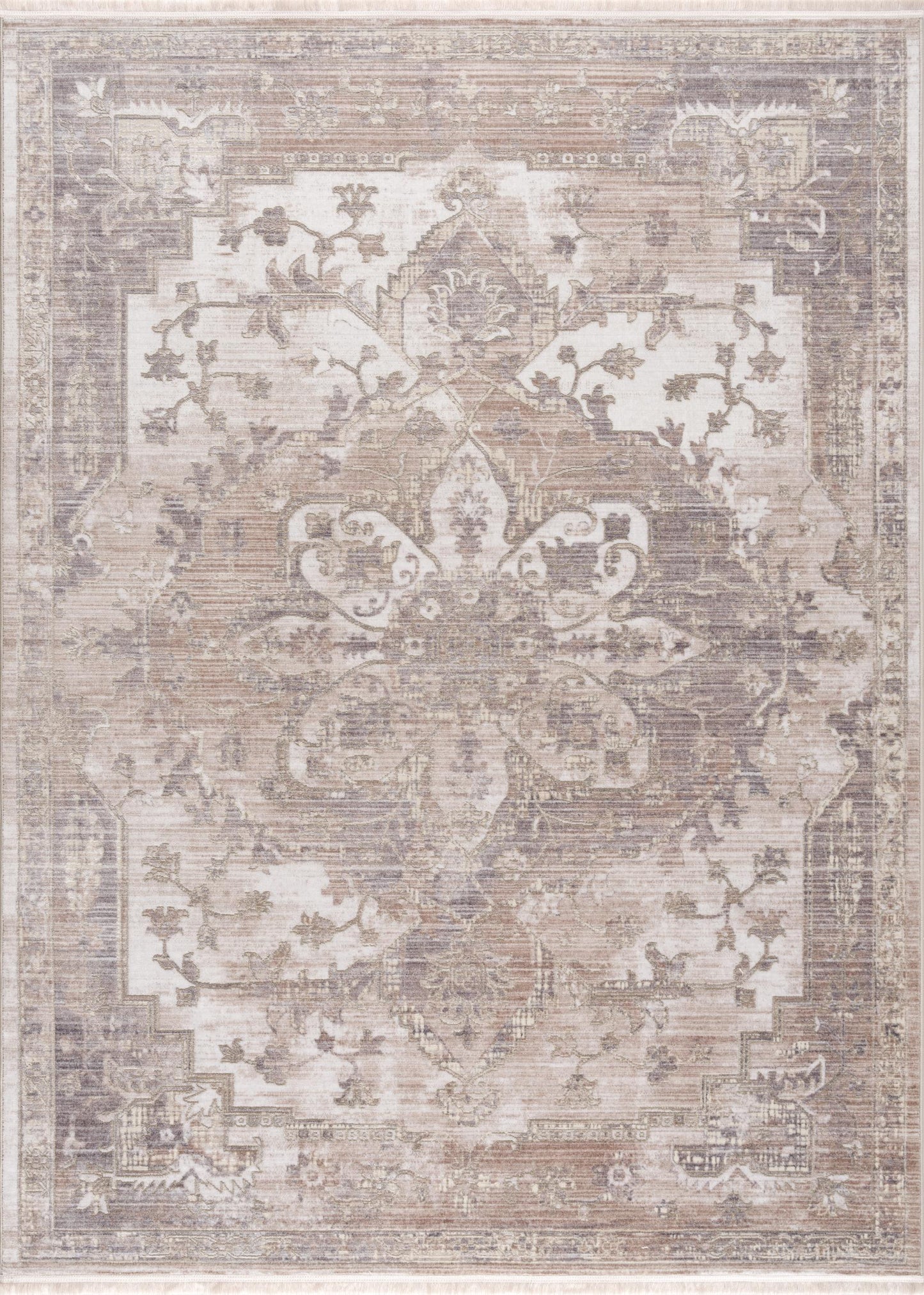 7 x 9 Beige & Ivory Medallion Power Loom Rug