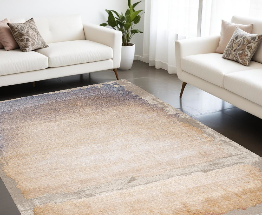 7 x 9 Beige & Blue Non Skid Rug