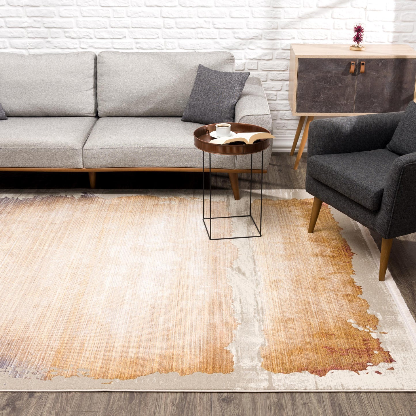 7 x 9 Beige & Blue Non Skid Rug