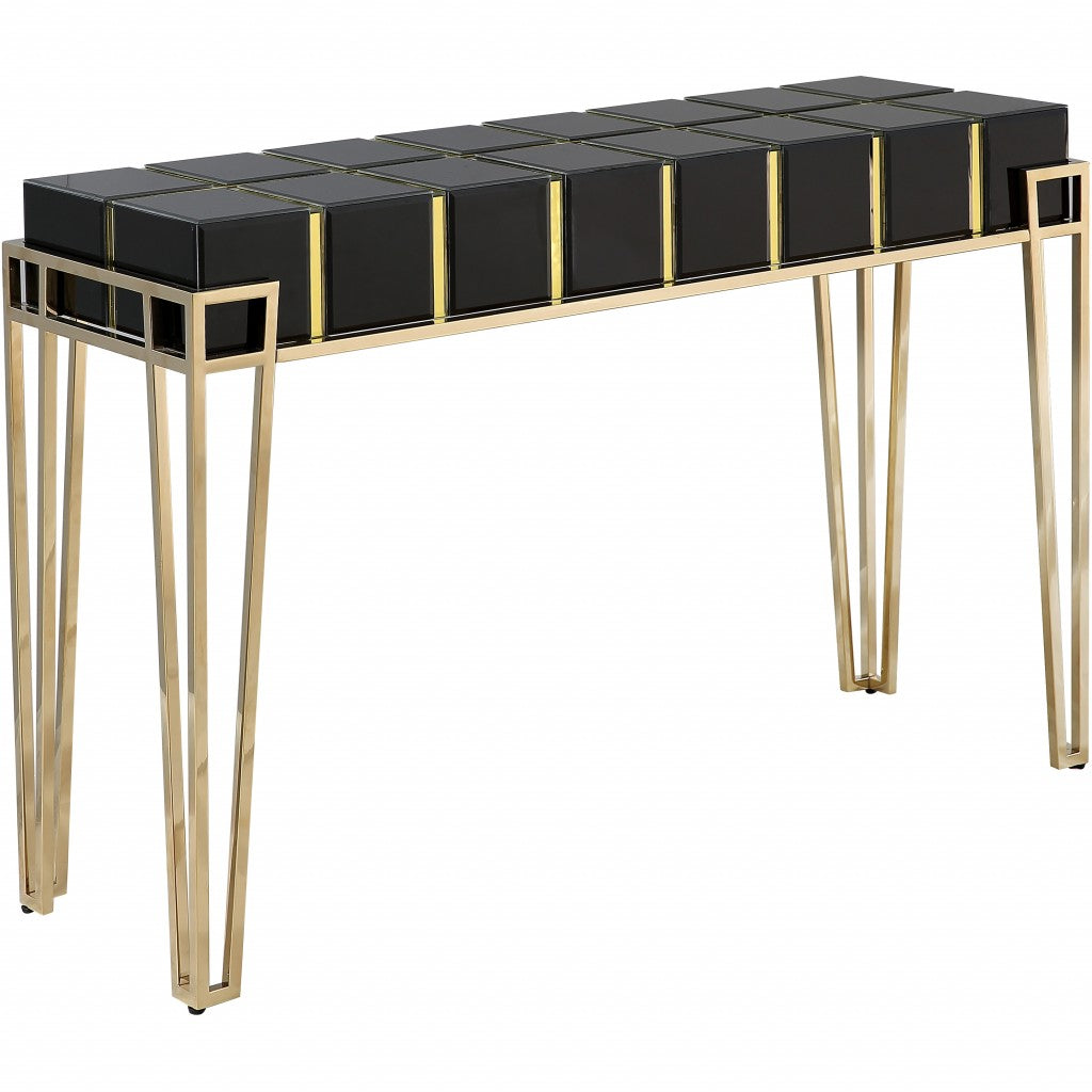 Black & Gold Mirrored Glass Console Table