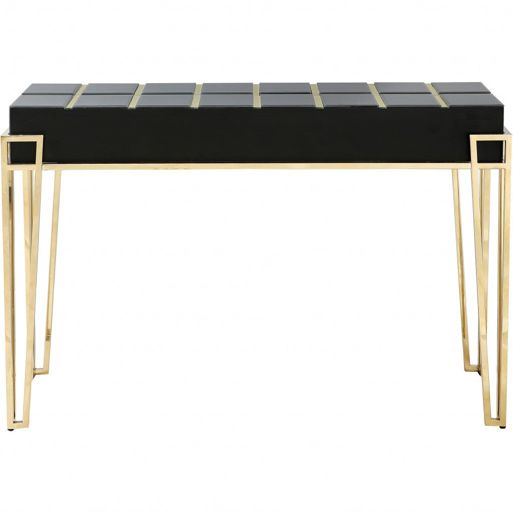 Black & Gold Mirrored Glass Console Table