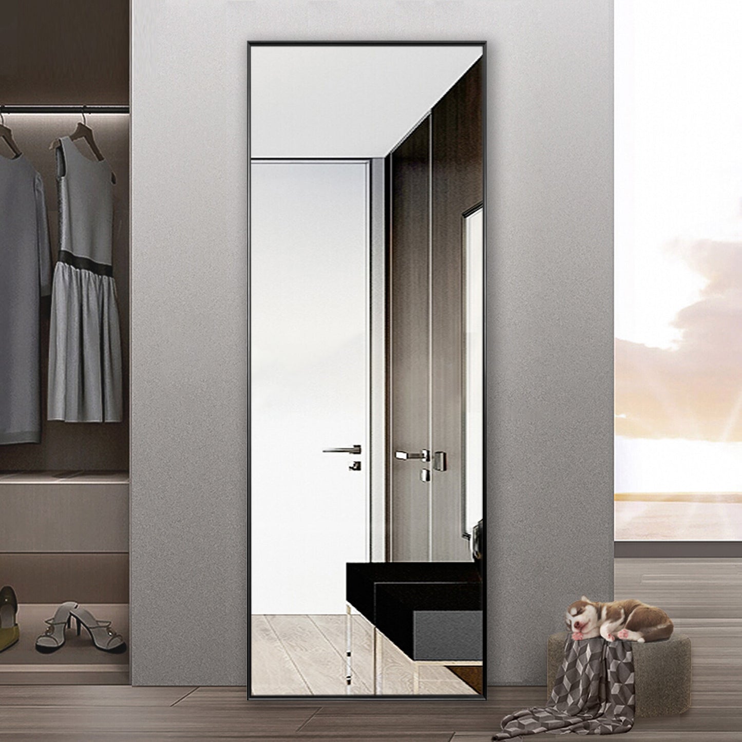 Black Metal Framed Full Length Mirror