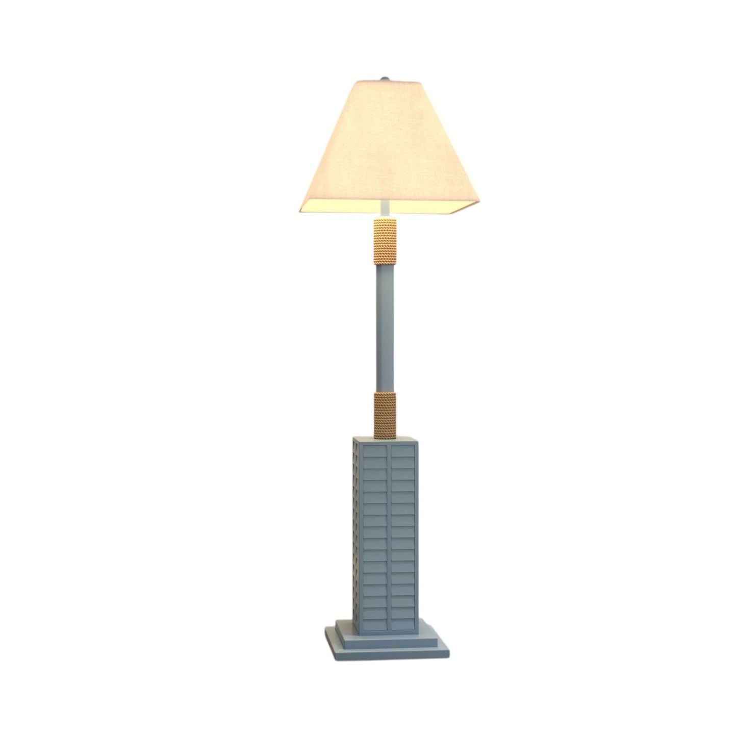 Blue Floor Lamp w/ Tan Linen Shade