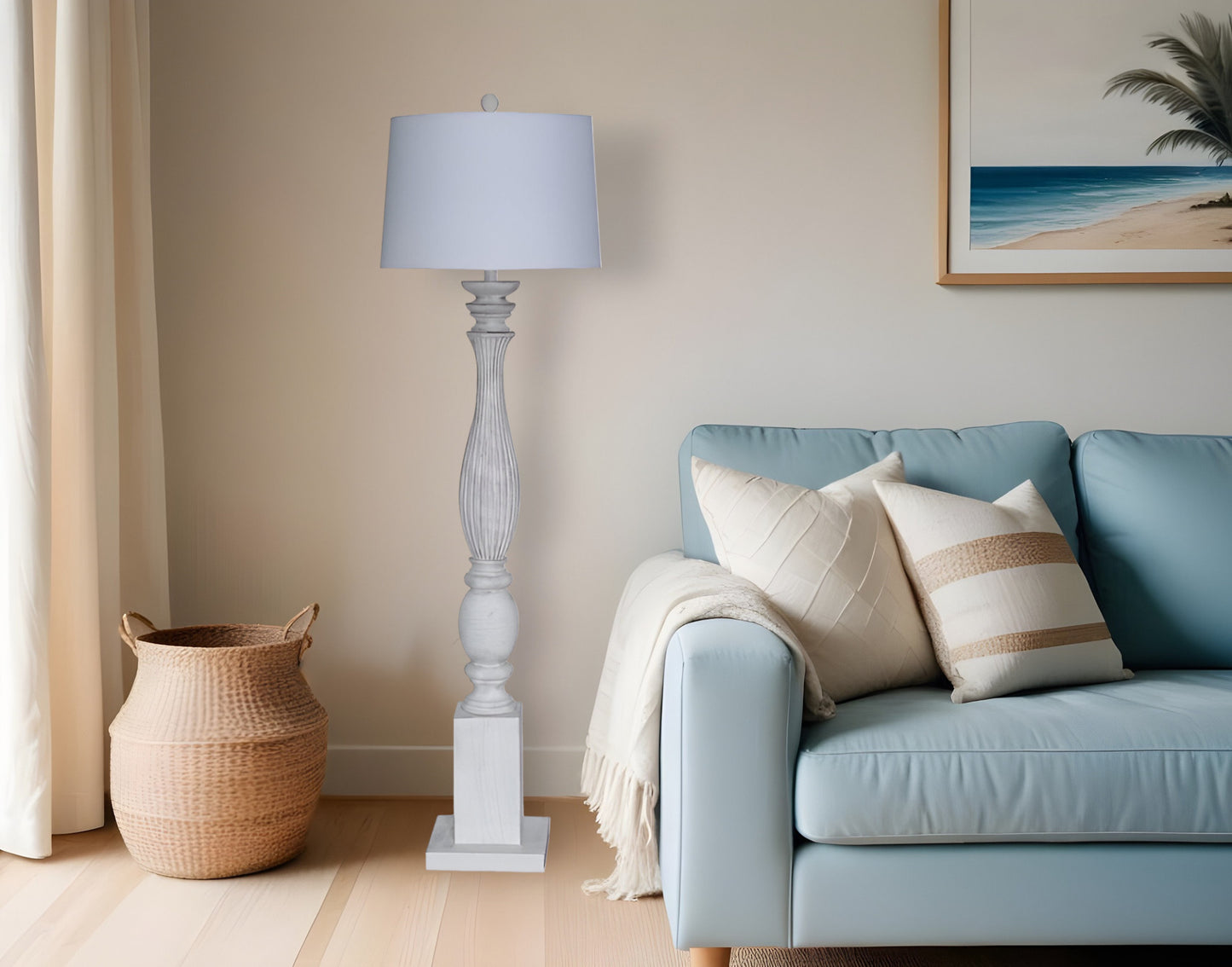 White Wash Plantation Resin Floor Lamp w/ White Shade