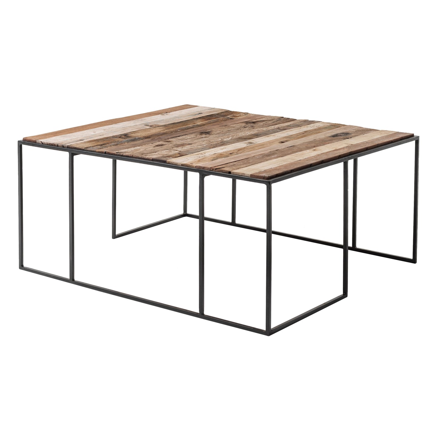 Brown & Black Solid Wood & Iron Square Nesting Tables