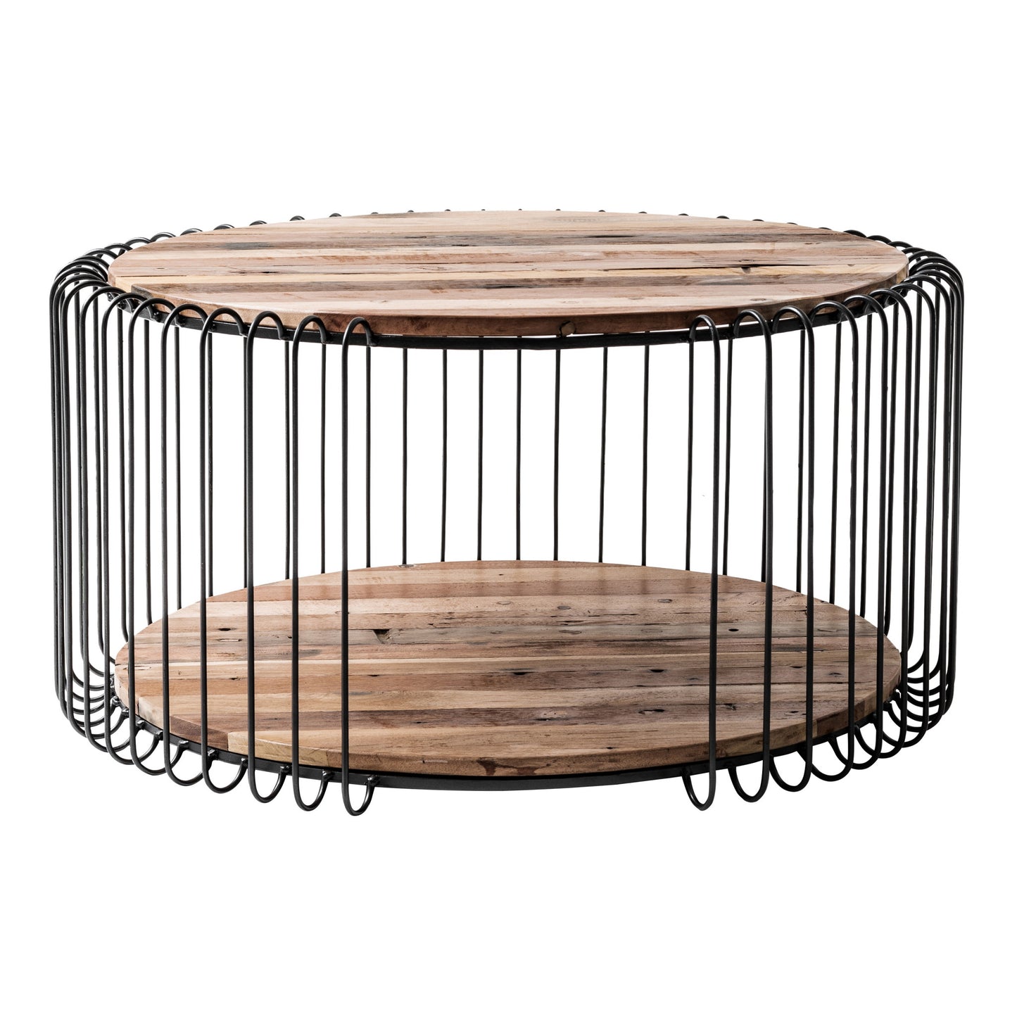 Natural & Black Solid Wood & Steel Round Coffee Table