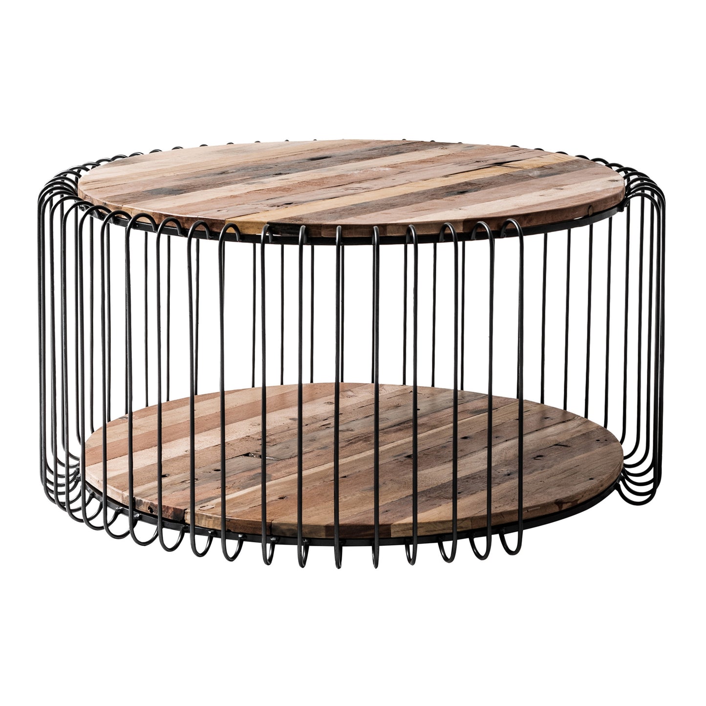 Natural & Black Solid Wood & Steel Round Coffee Table