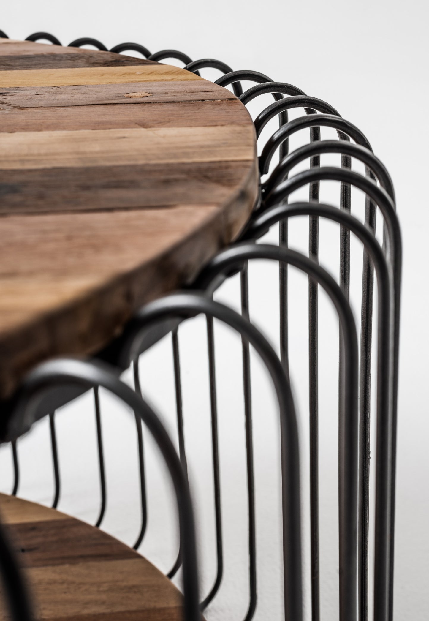 Natural & Black Solid Wood & Steel Round Coffee Table