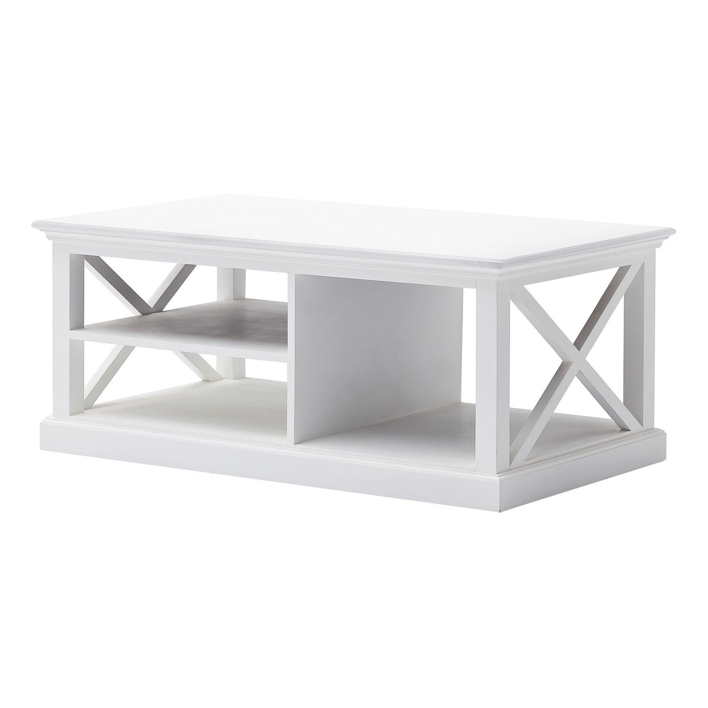 White Solid Wood & Wood Coffee Table w/ 3 Shelves