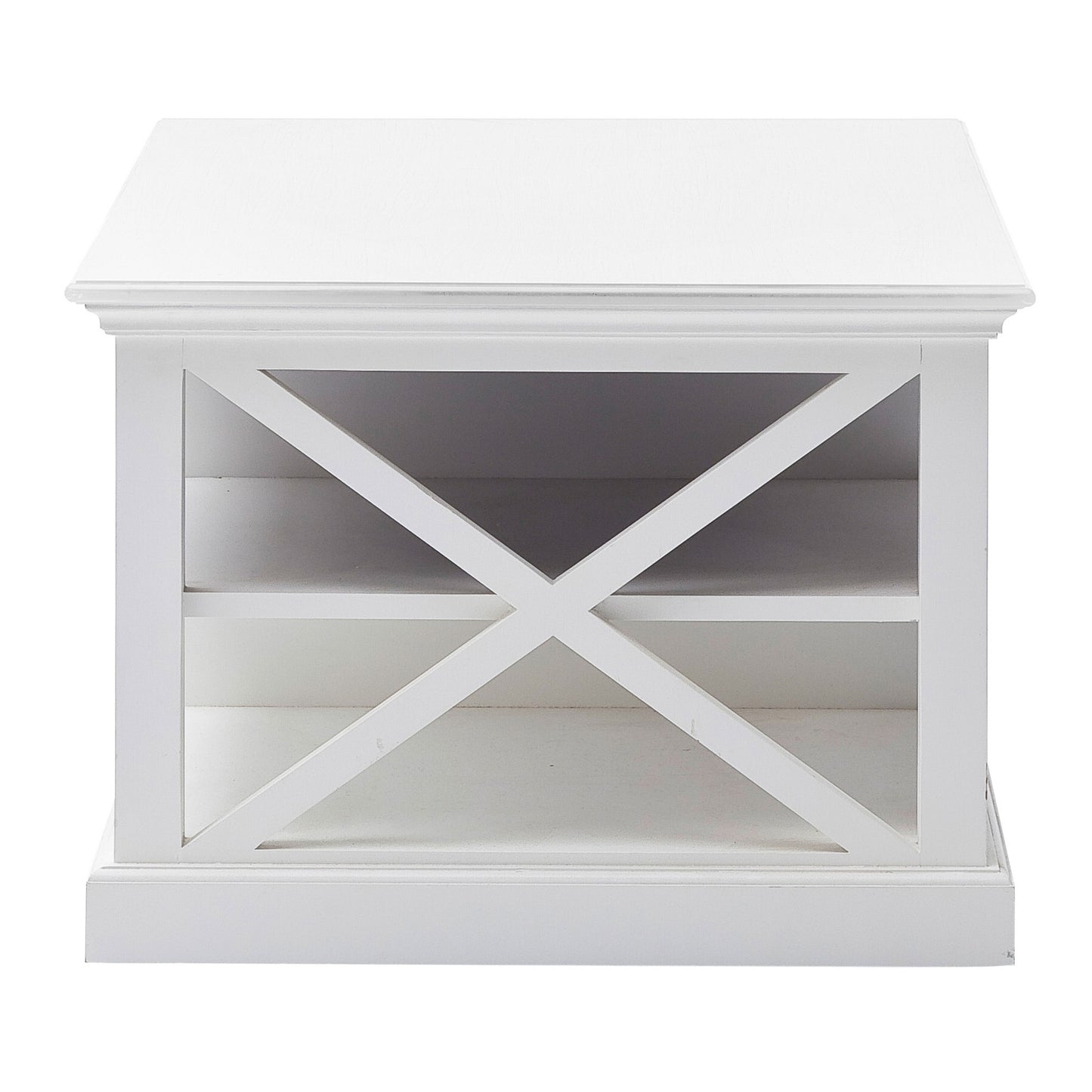 White Solid Wood & Wood Coffee Table w/ 3 Shelves