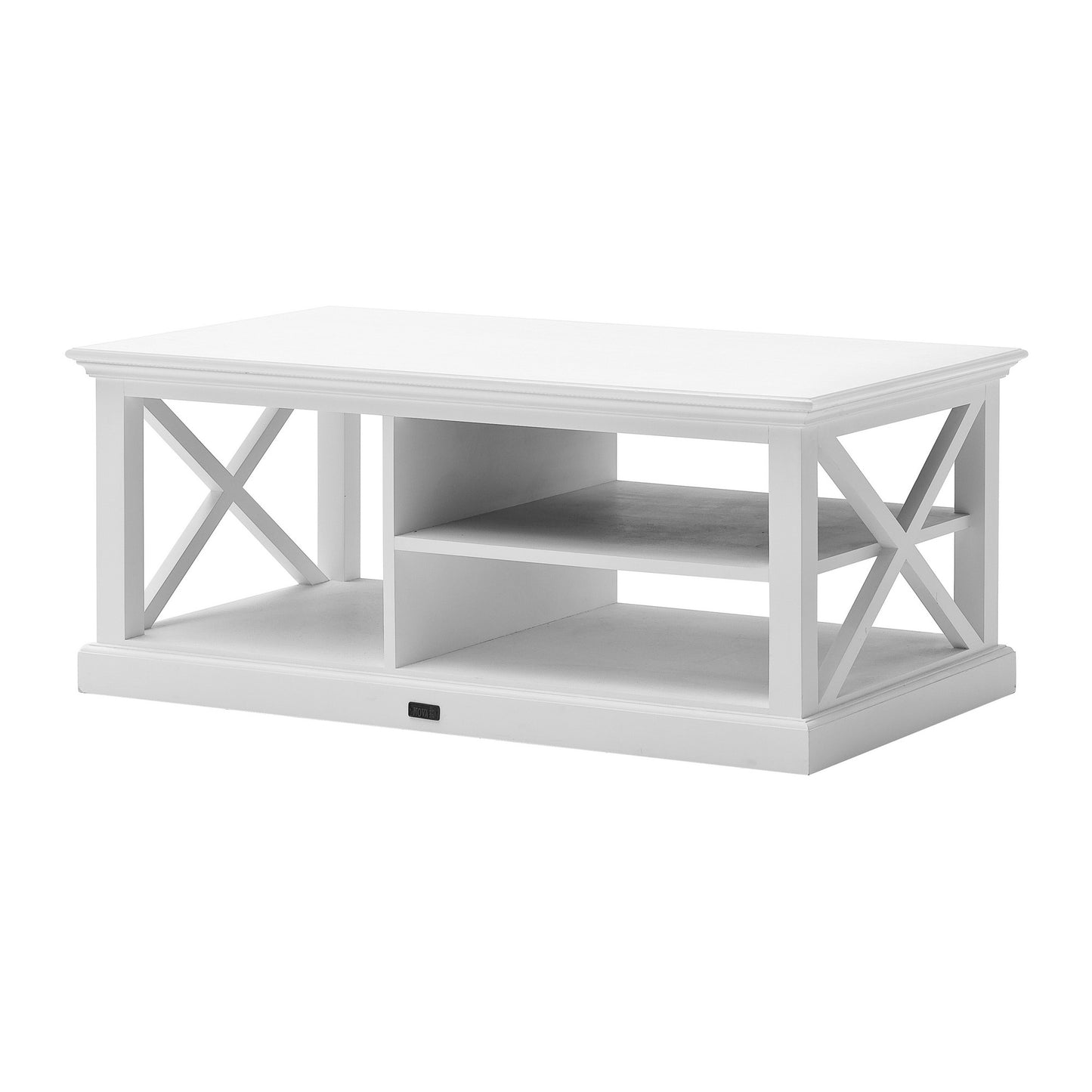 White Solid Wood & Wood Coffee Table w/ 3 Shelves