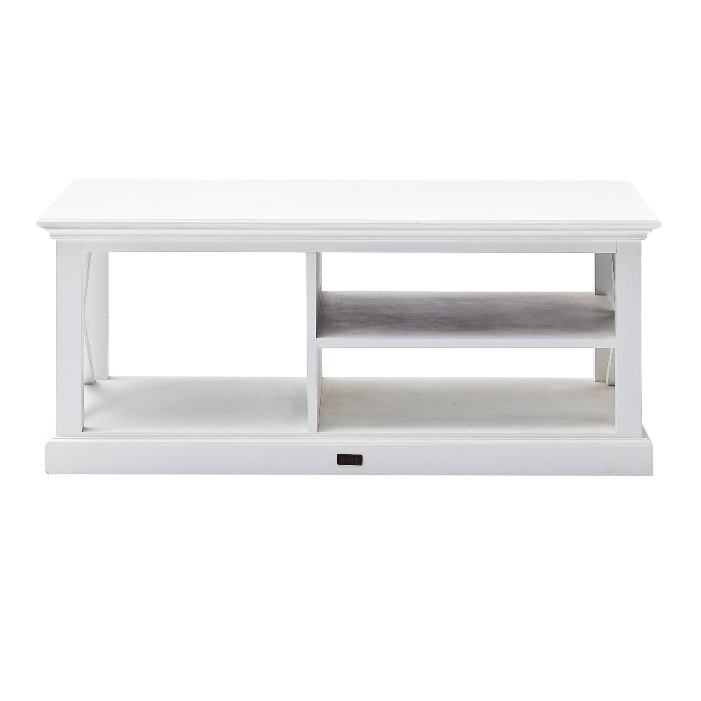 White Solid Wood & Wood Coffee Table w/ 3 Shelves