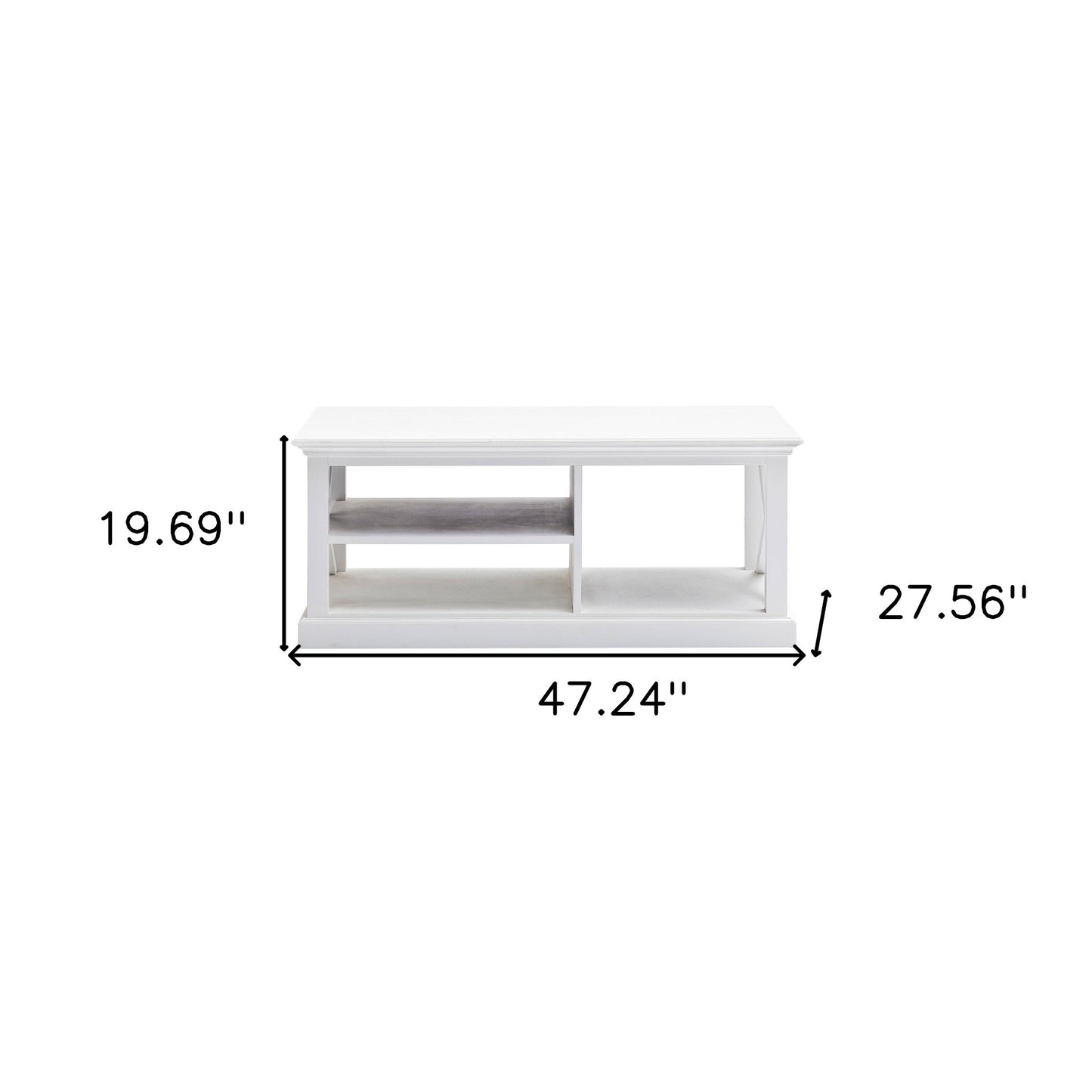 White Solid Wood & Wood Coffee Table w/ 3 Shelves