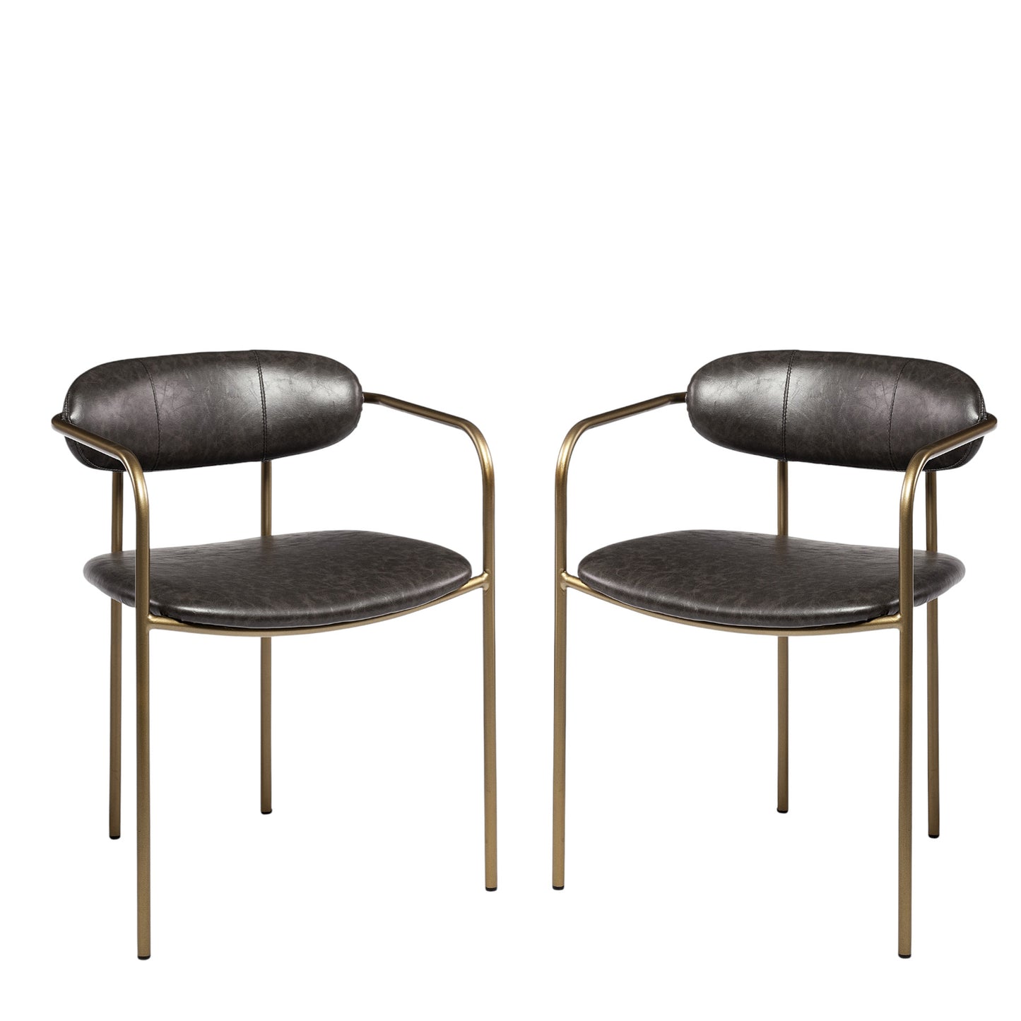 Brown & Gold Faux Leather Dining Chairs - Set of 2