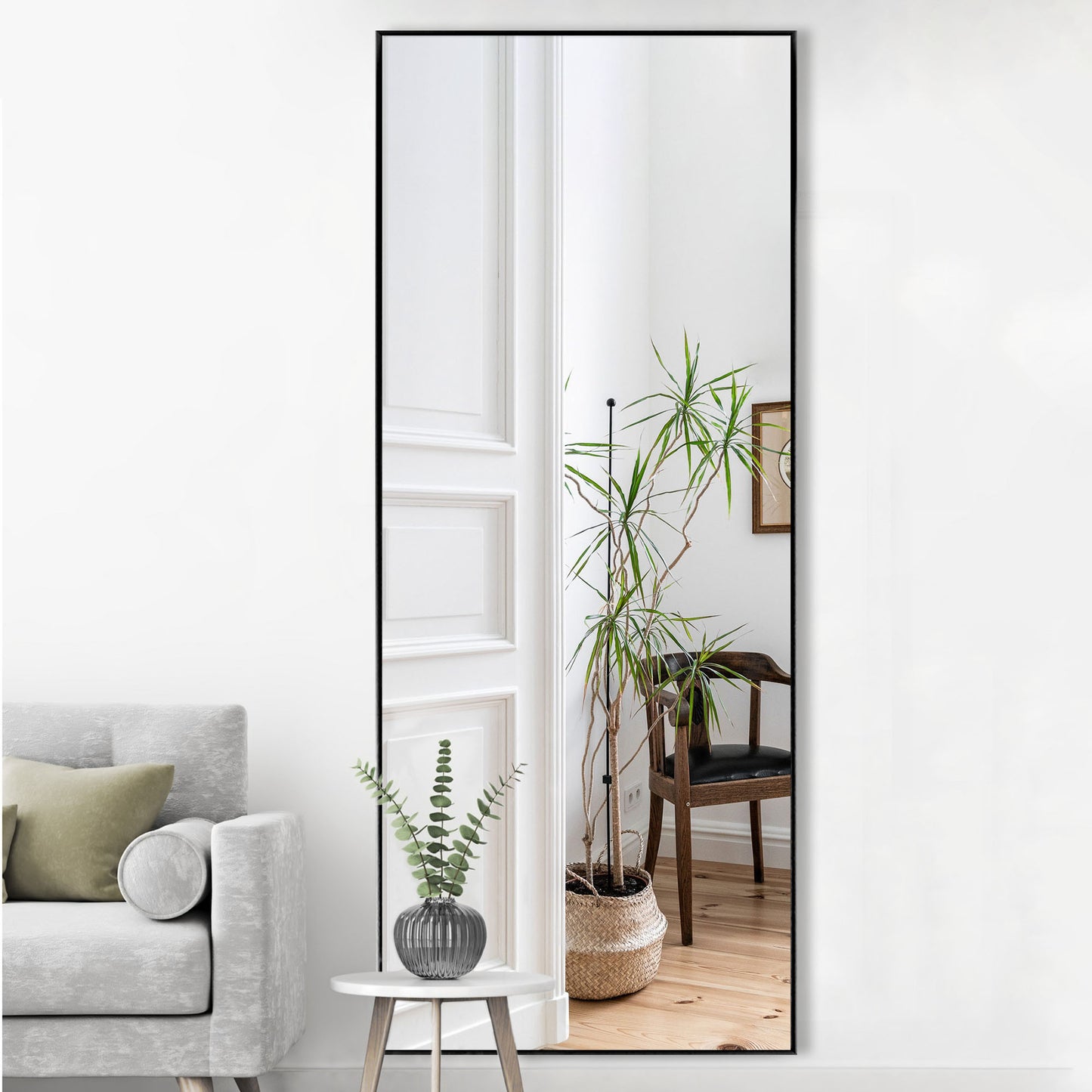 Black Metal Framed Standing Mirror