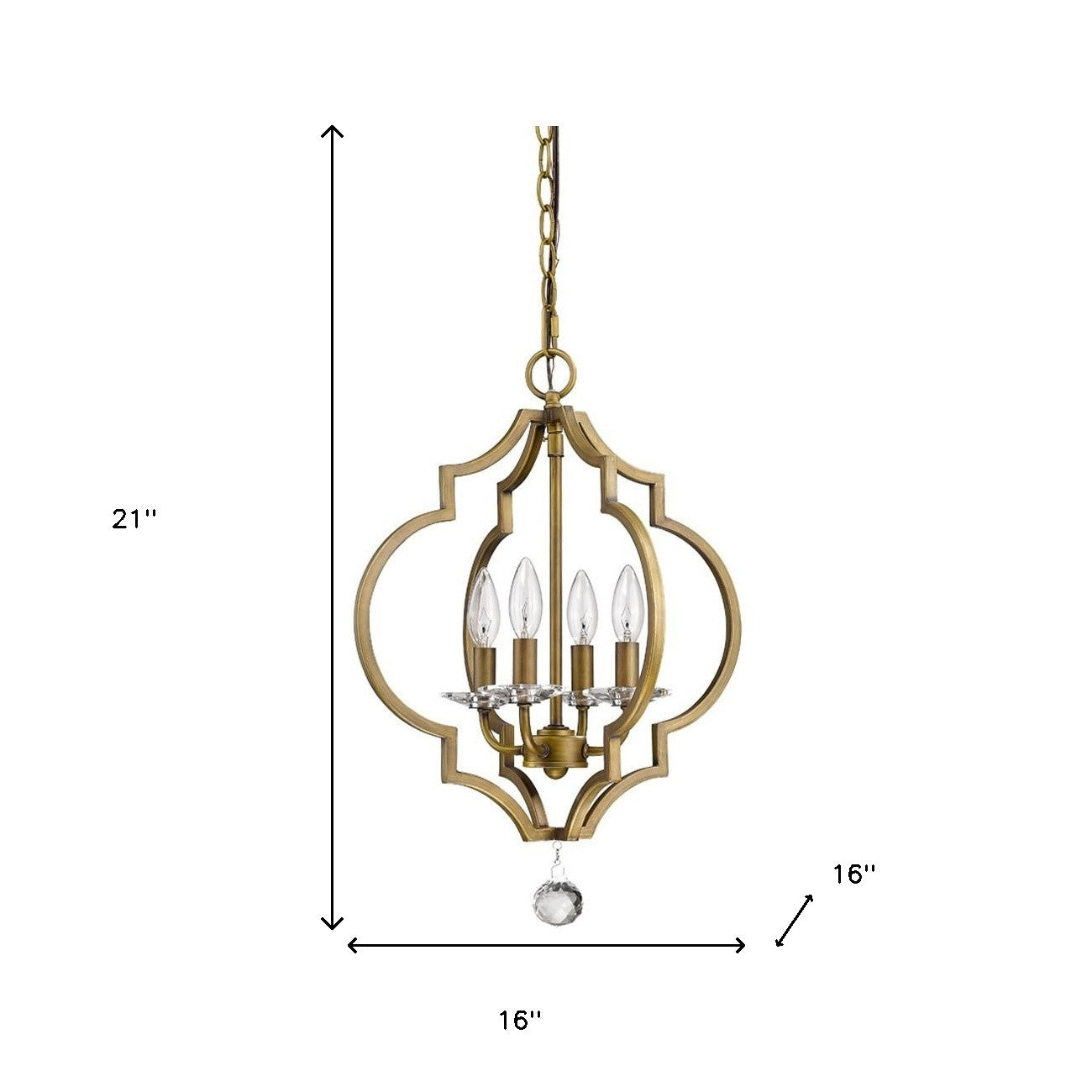 Brass Candle Style 4 Light & Crystals Dimmable Chandelier