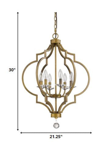 Gold & White Candle Style 6 Light Dimmable Chandelier