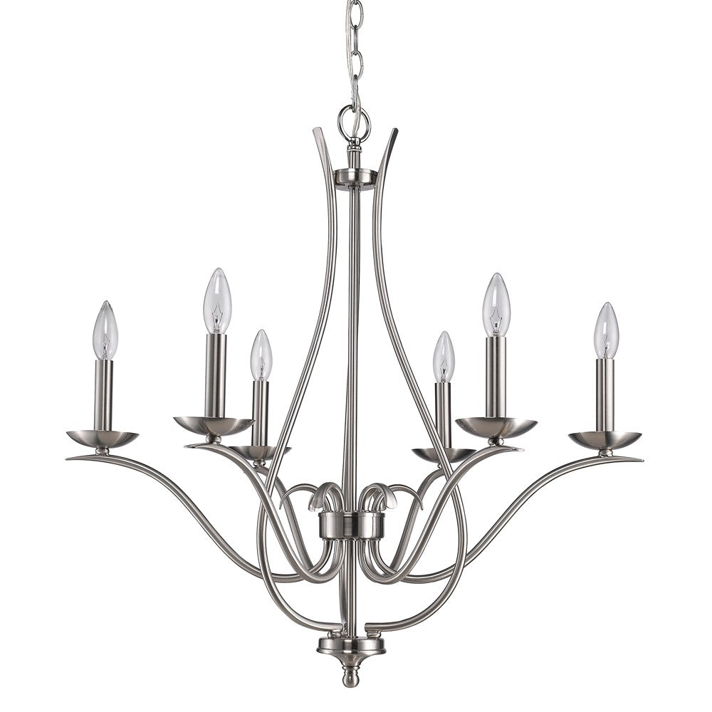 Nickel Candle Style 6 Light Dimmable Chandelier