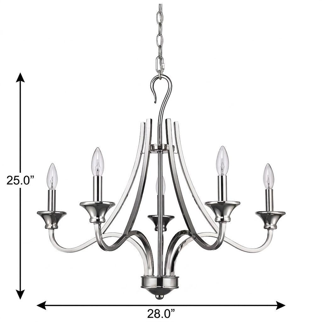 Nickel Candle Style 5 Light Dimmable Chandelier