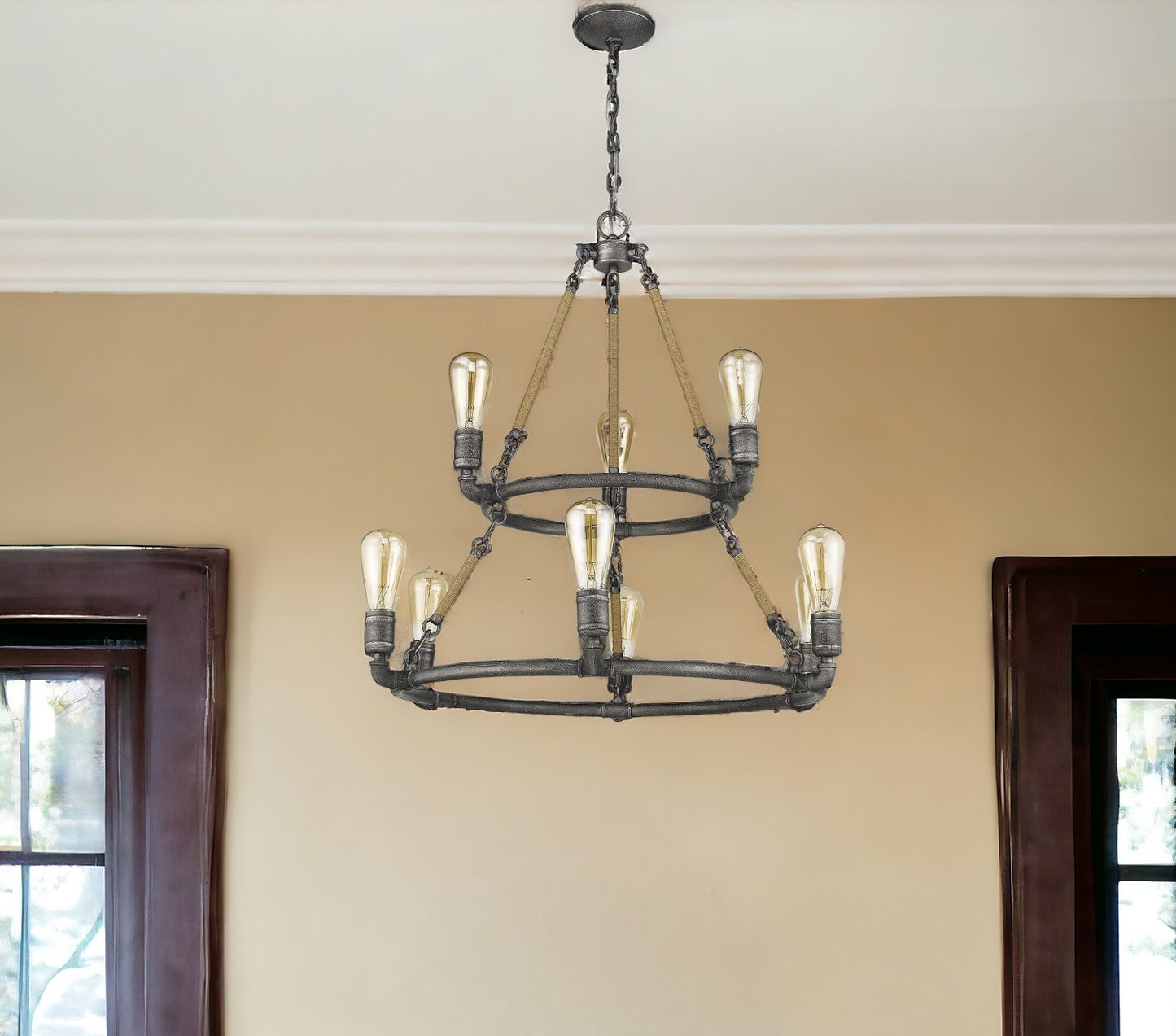 Brown & Black 9 Light Dimmable Chandelier