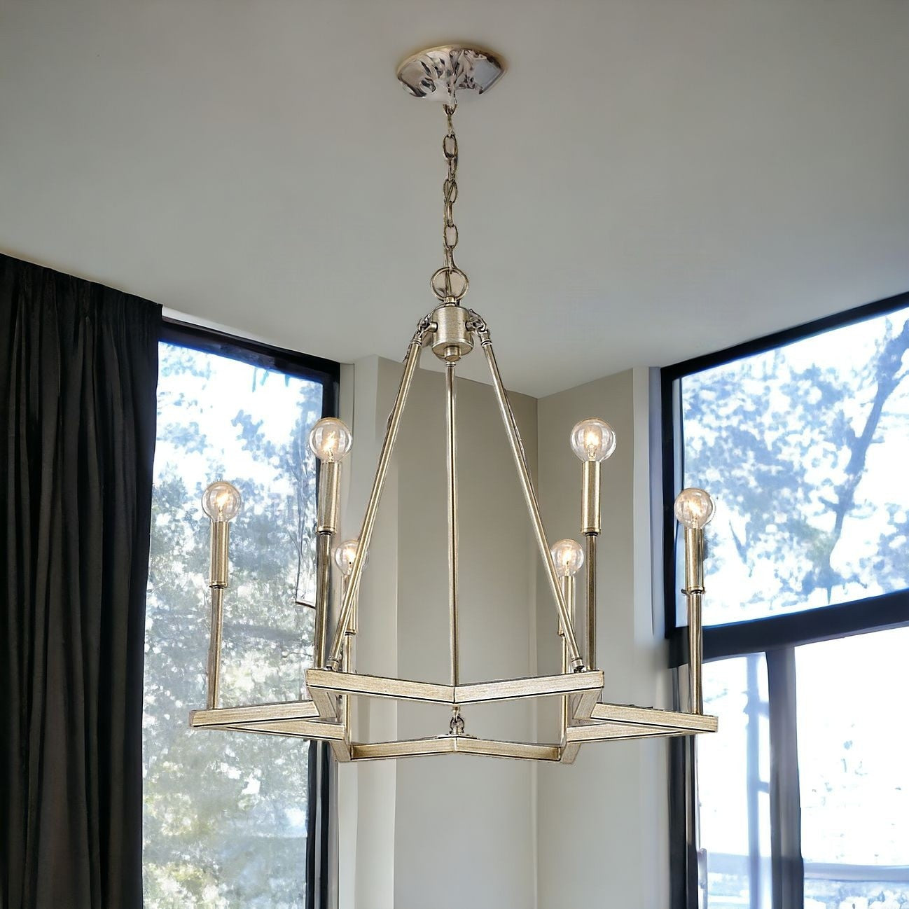 Gold Candle Style 6 Light Dimmable Chandelier