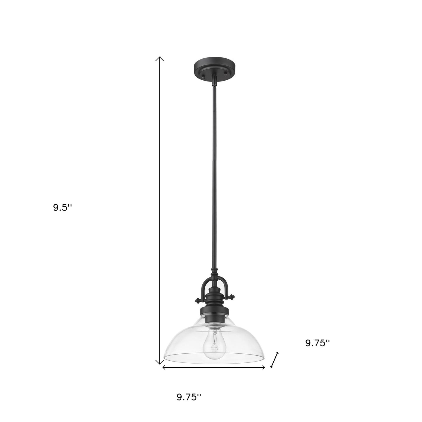 Matte Black Hanging Light w/ Glass Shade
