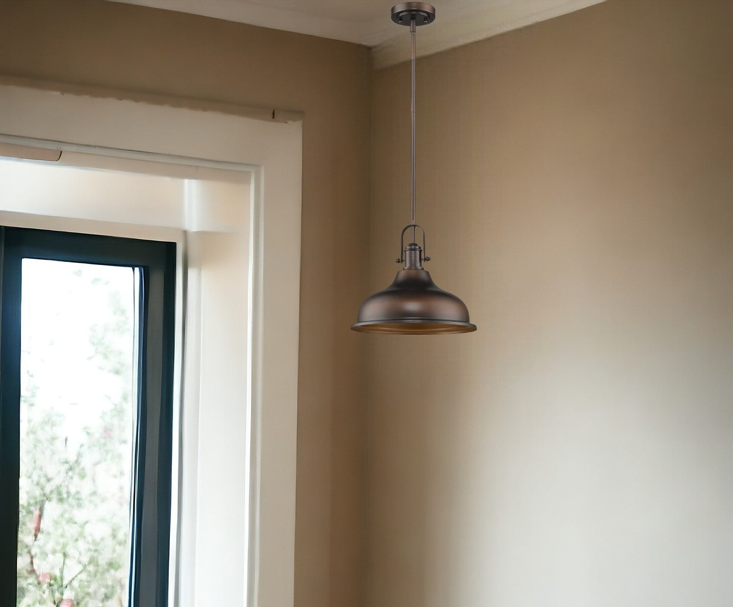 Antique Bronze Hanging Light w/ Glass Shade