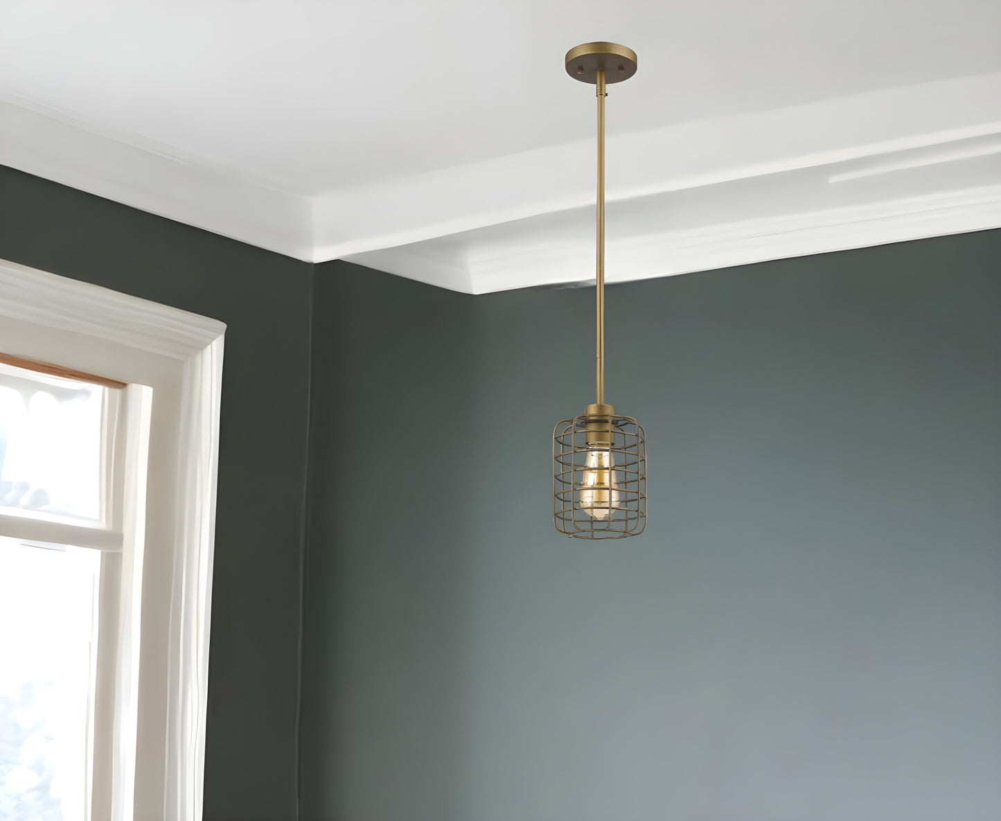 Brushed Gold Cage Hanging Light