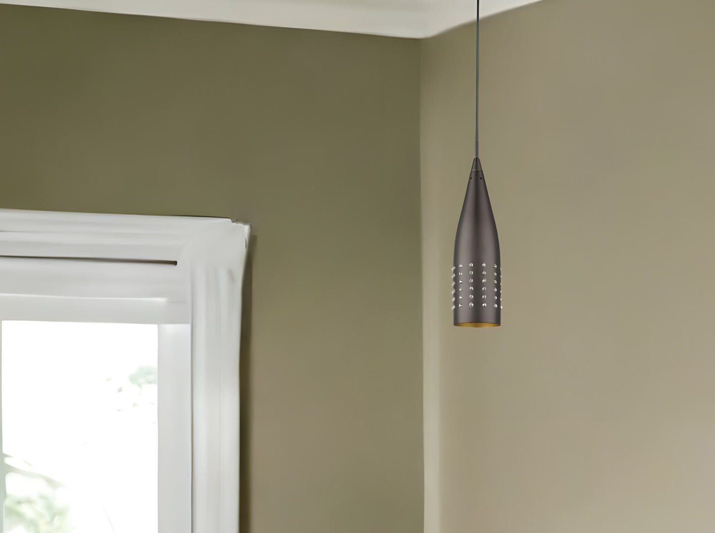 Narrow Bronze Hanging Light w/ Glass Studs
