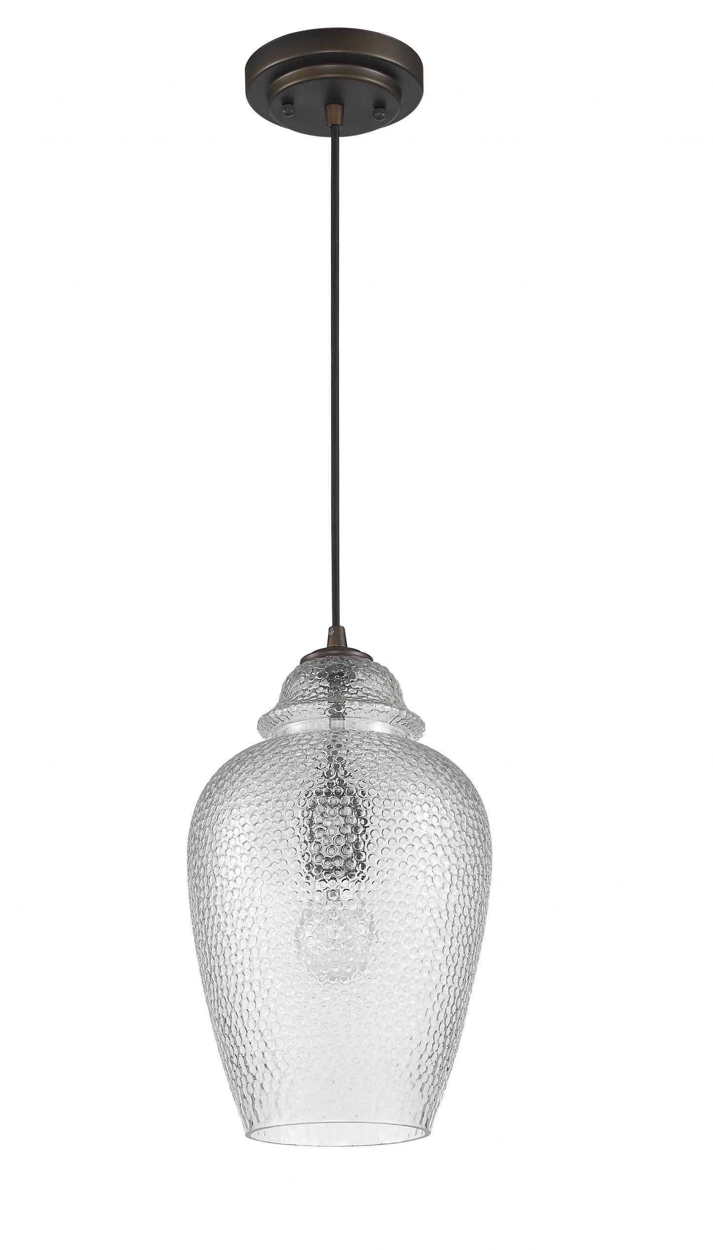 Antique Bronze Hanging Light w/ Textured Glass Shade