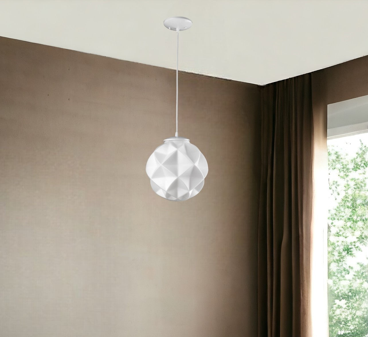 Nova 1-Light White Mini Pendant w/ Geometric Shade