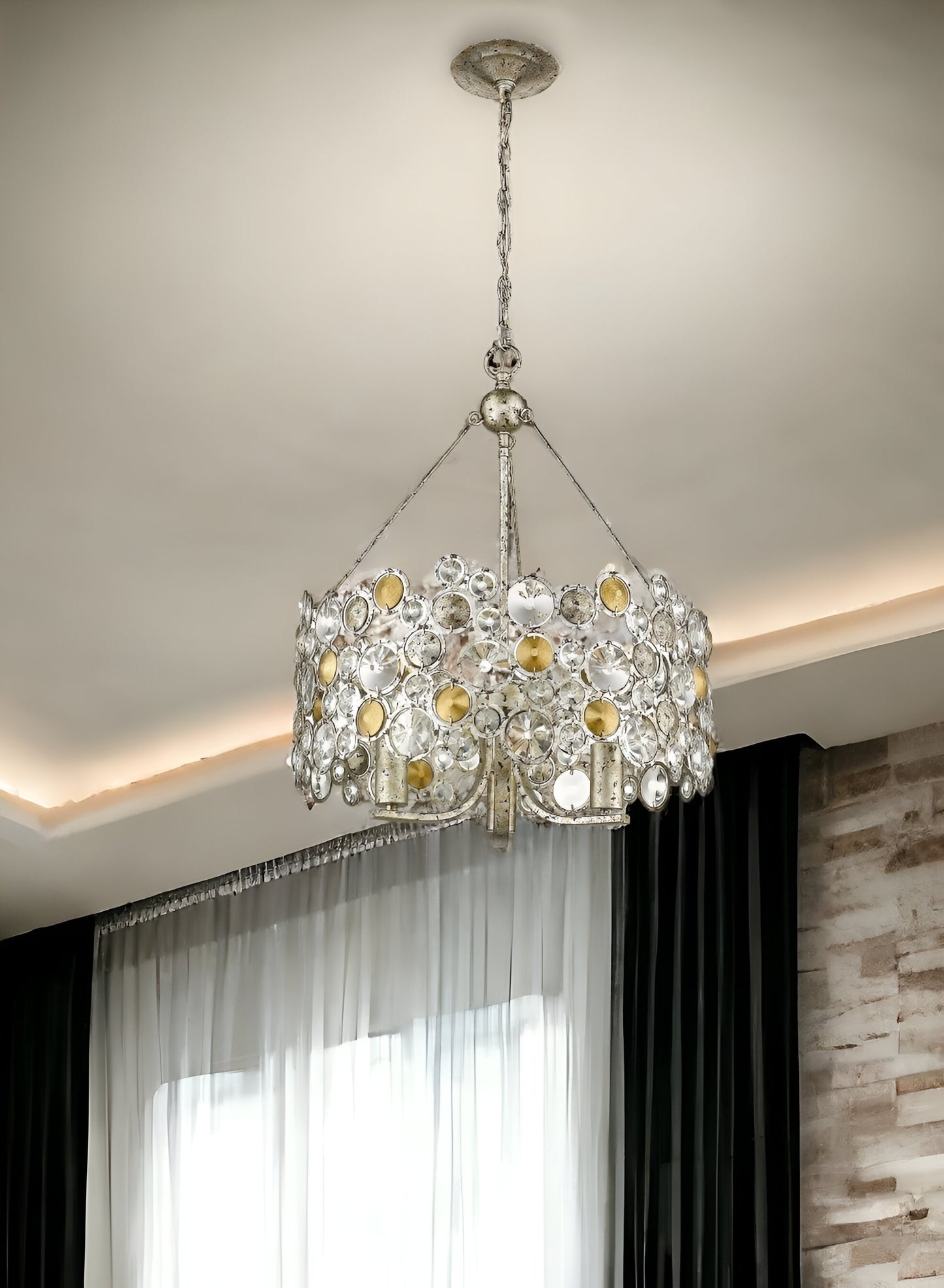 Silver 3 Light & Crystals Dimmable Chandelier