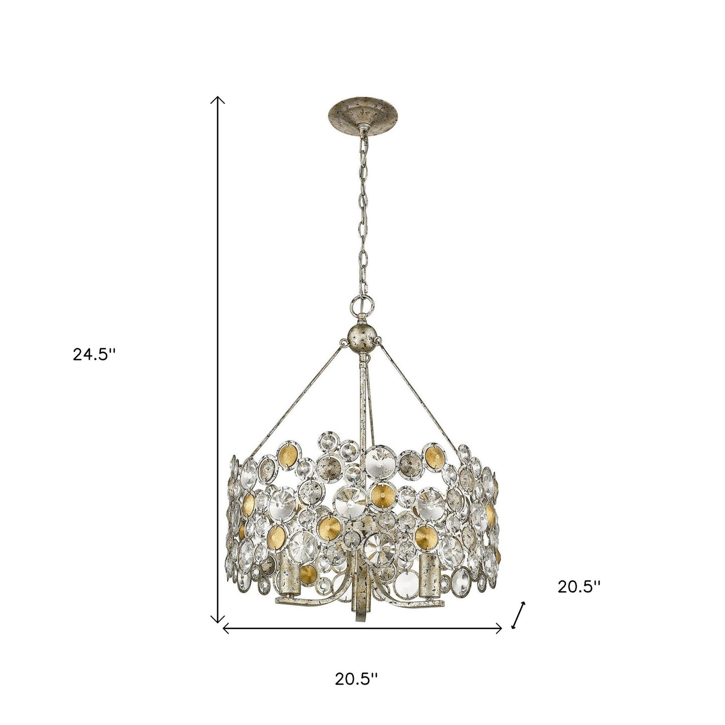 Silver 3 Light & Crystals Dimmable Chandelier