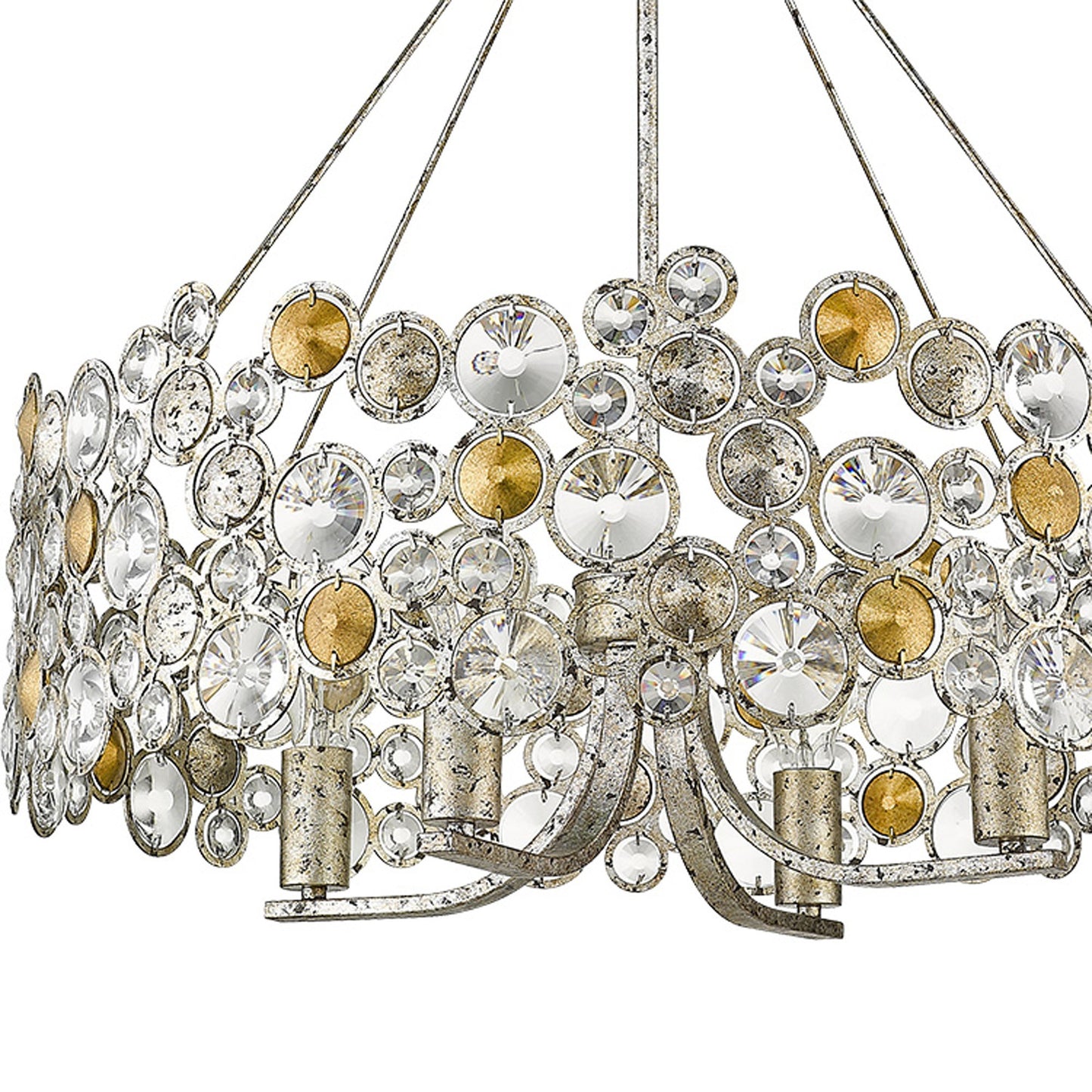 Silver Shaded 4 Light & Crystals Dimmable Chandelier