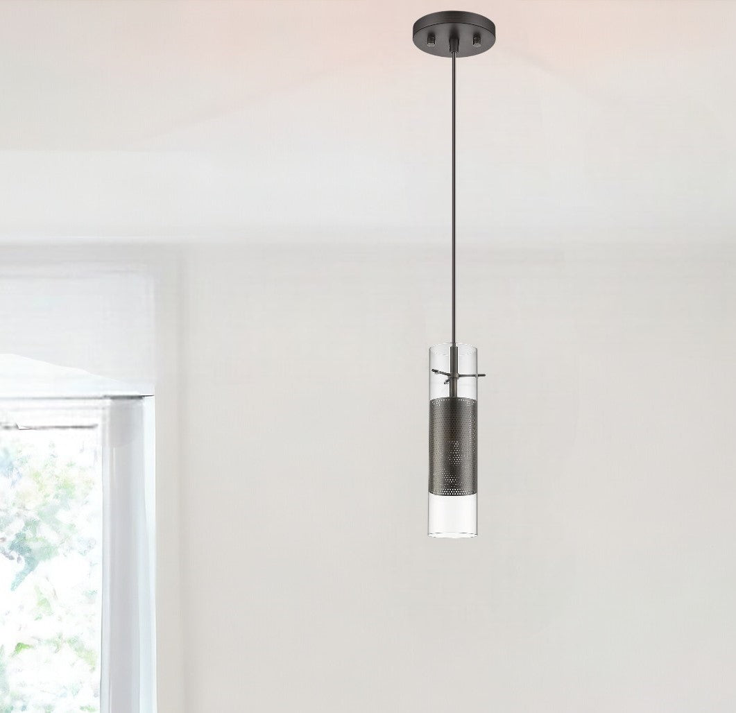 Glass & Bronze Mesh Shade Hanging Light