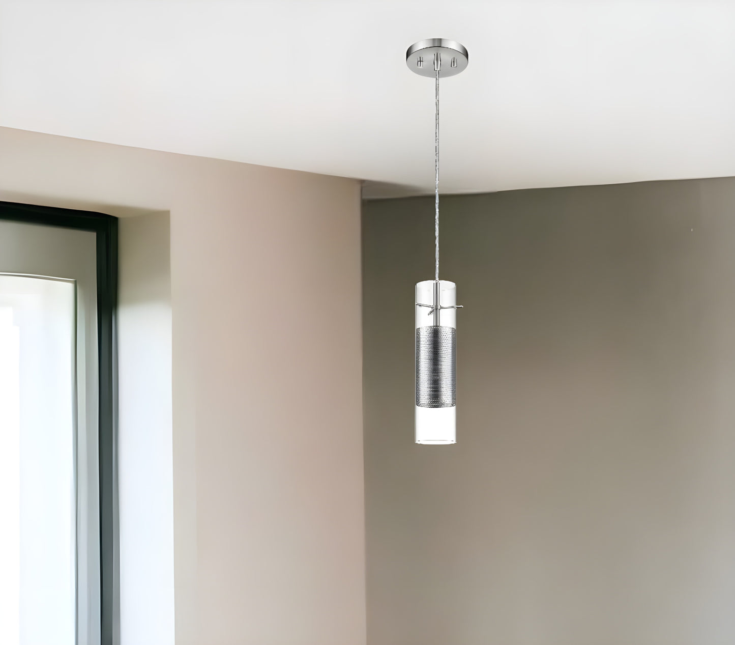 Glass & Silver Mesh Shade Hanging Light