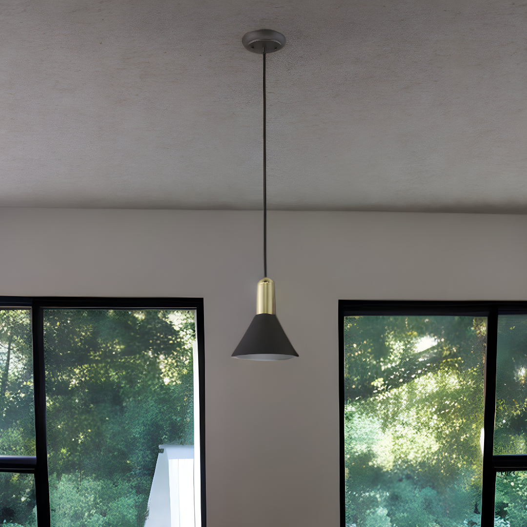 Matte Black & Gold Conical Pendant Hanging Light